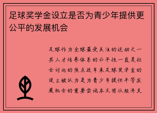 足球奖学金设立是否为青少年提供更公平的发展机会